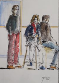 Trio en pose 2 / Encre et aquarelle / 30 x 40