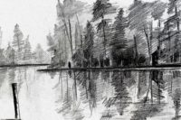 Bord du lac / Encre / 70 x 50 