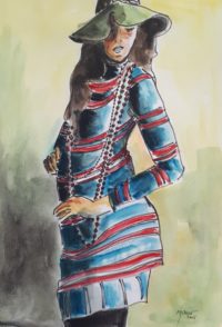 Modèle en tenue / Aquarelle et encre / 50 x 70 