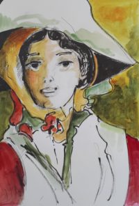 Jeune fille / Aquarelle et encre / 50 x 70