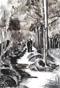 Promenade forestière / Encre / 50 x 70 