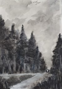 Promenade en forêt / Encre / 50 x 70 