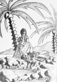 Femme au palmier / Encre / 50 x 70 