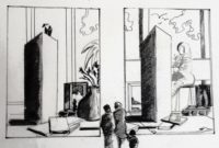 Visite du musée / Encre / 70 x 50