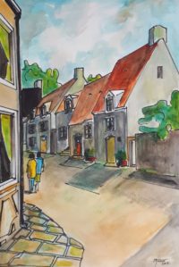 Rue du bourg / Aquarelle et encre / 50 x 70 