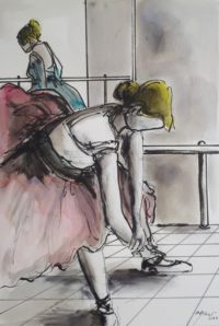 Pause au foyer / Encre et aquarelle / 50 x 70 