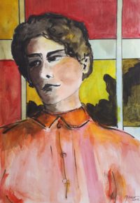 Portrait au chemisier rose / Aquarelle et encre / 50 x 70 