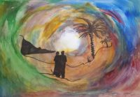 Passage du palmier / Aquarelle et encre / 70 x 50