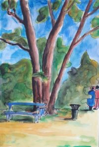 Le banc / Aquarelle et encre / 50 x 70 