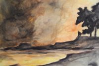 Coucher sur mer / Aquarelle et encre / 70 x 50 