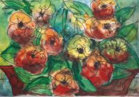 Corbeille fleurie / Aquarelle et encre / 70 x 50 