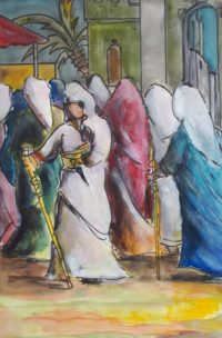 A l'entrée des souks / Aquarelle, encre et acrylique / 50 x 70 