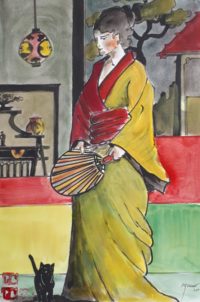 Jeune japonaise / Aquarelle et encre / 50 x 70 