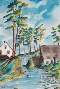 Le moulin / Aquarelle et encre / 50 x 70 