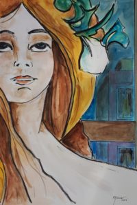 Muse aux lys / Aquarelle et encre / 50 x 70 