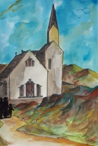 L'église / Aquarelle et encre / 50 x 70 