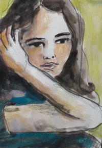 Portrait et attente / Aquarelle et encre / 30 x 50 