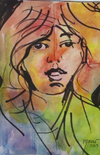 Portrait multicolore / Aquarelle et encre / 30 x 50