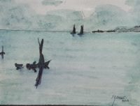 Marine au crepuscule / Aquarelle et encre / 50 x 30