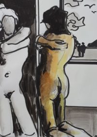 Modèles en pose 01 / Encre et aquarelle / 30 x 50 