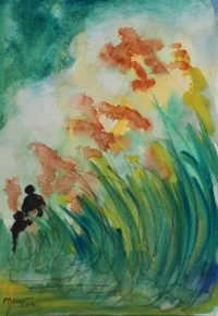 Une vague florale / Aquarelle et encre / 30 x 50