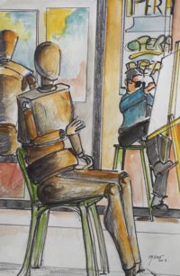 Le mannequin en position / Aquarelle et encre / 50 x 70 