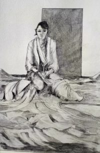 Modèle aux draperies / Encre / 50 x 70 