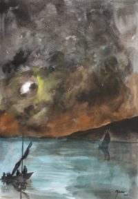 Navigations sous lune / Encre et aquarelle / 50 x 70 