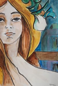 La coiffe au lys / Aquarelle et encre / 50 x 70 