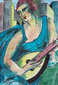 La guitare des années 30 / Aquarelle et encre / 50 x 70 