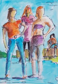 Les trois amies / Feutres de couleurs / 50 x 70 