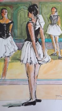 Les ballerines au repos / Aquarelle et encre / 50 x 70