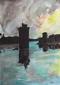 La Rochelle, entrée du port / Encre et aquarelle / 50 x70 