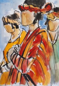 En boubou / Aquarelle et encre / 30 x 50 