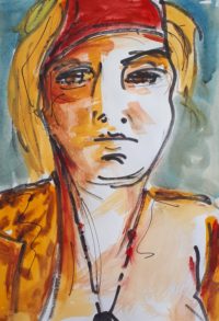 Portrait au bandeau rouge / Aquarelle et encre / 30 x 50 