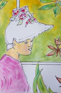 Le chapeau fleuri ( étape02 )/ Encre et aquarelle / 50 x 70