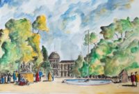 Jardin du Luxembourg / Aquarelle et encre / 70 x 50 