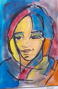 Visage harmonie 1a / Aquarelle et encre / 30 x 50 