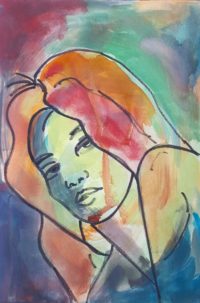 Visage harmonie 5 / Aquarelle et encre / 30 x 50 