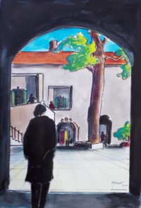Le porche / Encre et aquarelle / 50 x 70 