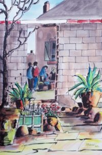 Le patio / Aquarelle et encre / 50 x 70 