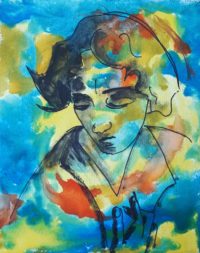 Visage harmonie 3b / Aquarelle et encre / 30 x 50 