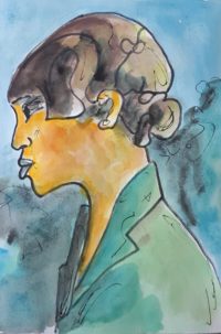 Visage harmonie 2c / Aquarelle et encre / 30 x 50 