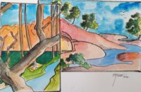 Paysage japonais / Aquarelle et encre / 50 x 30 