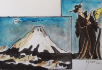 Mont Fuji et geisha / Encre et aquarelle / 50 x 30