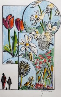 Composition florale 02 / Aquarelle et encre / 30 x 50 