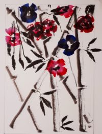 Bambous , coquelicots et bleuets 02 / Encre et aquarelle / 50 x 70 