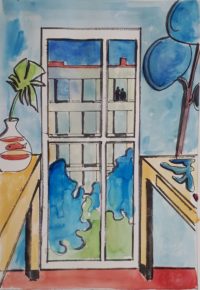 Vue sur la rue / Aquarelle et encre / 50 x 70 