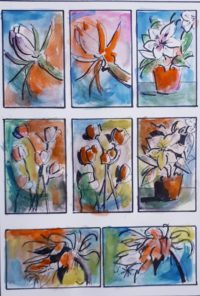 Etudes florales 03 / Aquarelle et encre / 30 x 50 