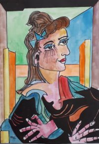 Femme à la façon de Picasso / Encre et aquarelle /  50 x 70